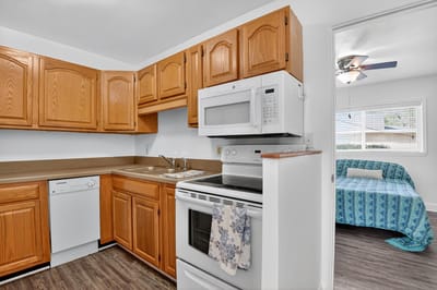 Bright kitchen area in a resident room