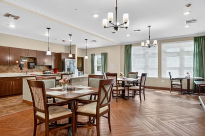 Interior dining area with tables and chairs