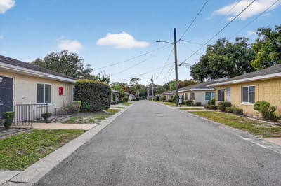 Residential street view of Blue Palms Senior Living