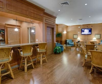 Interior view of a common area with seating