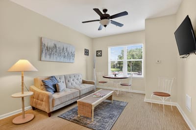Bright interior of a living space with furniture