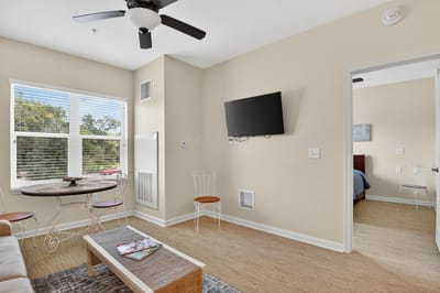 Bright interior living space with furniture