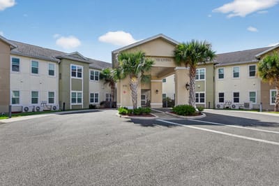 Exterior view of Blue Palms Senior Living facility