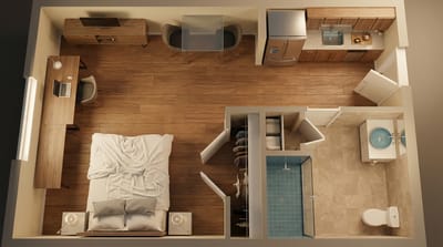 Floor plan of a private resident room
