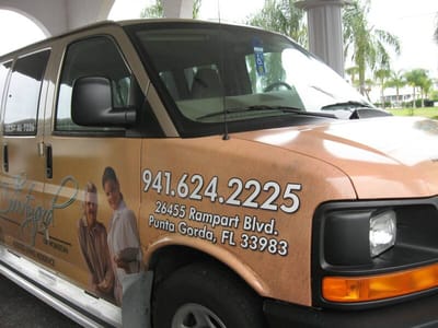 Facility transport van with contact information