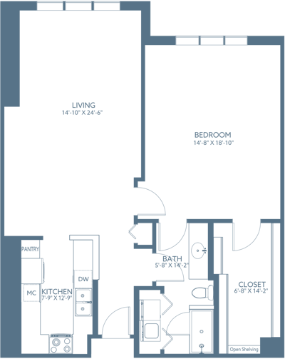 Architectural floor plan of a living unit