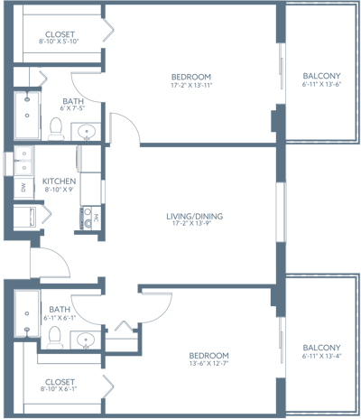 Architectural floor plan of living space with dimensions