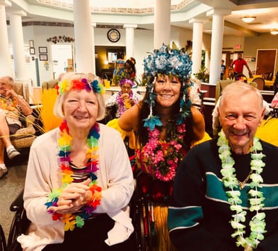 Residents and staff enjoying a themed activity together