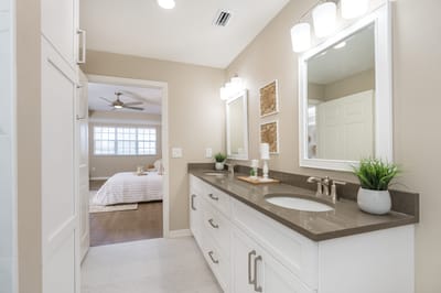 Bright bathroom with modern fixtures and decor