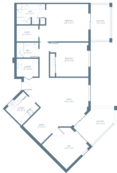 Architectural floor plan of a unit layout