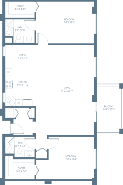 Architectural floor plan of a resident unit