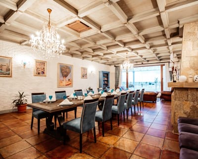 Spacious dining room with elegant furnishings and decor