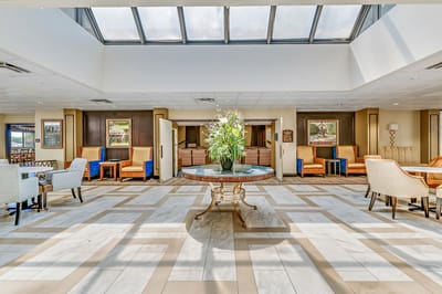 Bright common area with comfortable seating