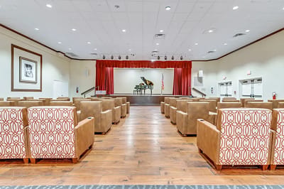 Interior view of a performance space with seating