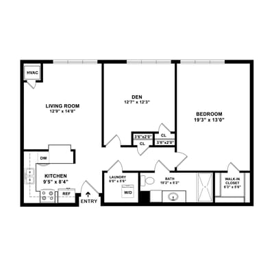 Architectural floor plan of a resident unit