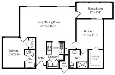 Architectural floor plan of a senior living unit