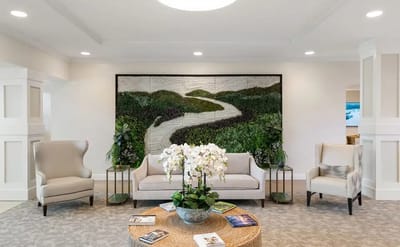 Bright common area with comfortable seating and decor