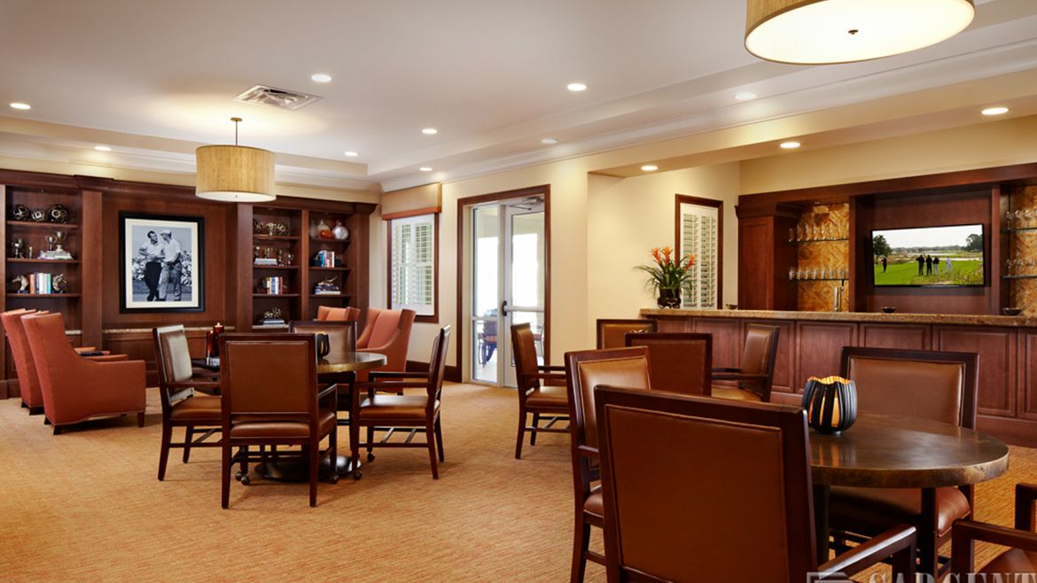 Interior view of a common area with seating and decor