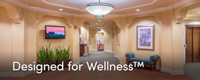 Interior hallway with wellness signage and decor