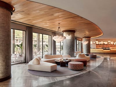 Modern lobby of a facility with comfortable seating
