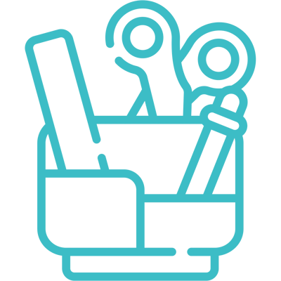 Graphic illustration of tools in a container