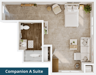 Floor plan of a companion suite in assisted living