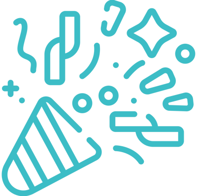 Celebration graphic with confetti and stars
