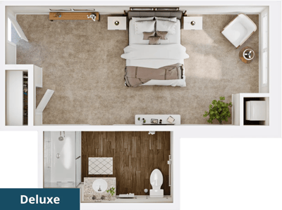 Floor plan of a deluxe resident room