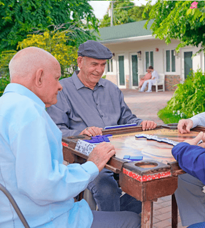 Residents enjoying a game outdoors