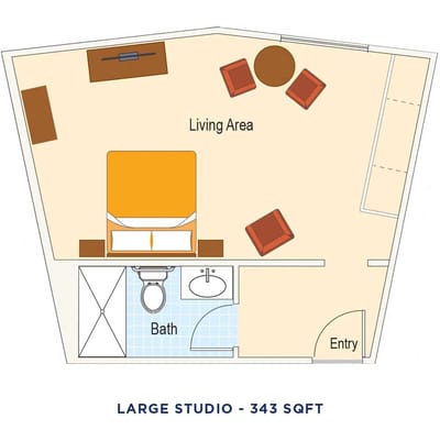 Architectural floor plan for a large studio unit