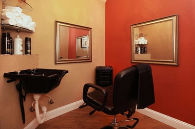 Interior view of a hair salon in a facility