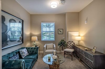 Cozy interior seating area with light decor