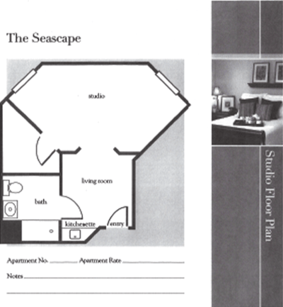 Studio floor plan for a resident unit