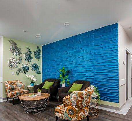 Bright common area with comfortable seating