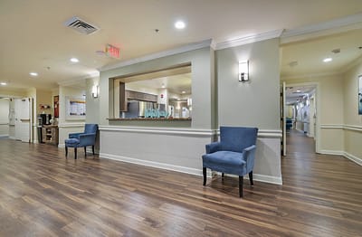 Interior view of a common area with seating