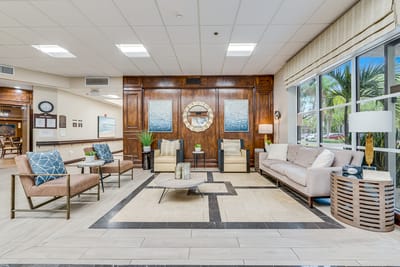 Bright and inviting common area with seating arrangements