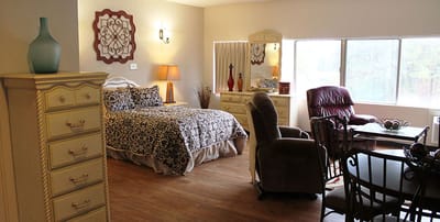 Bright private resident room with modern furnishings