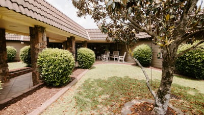 Garden area with seating and greenery