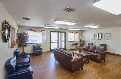 Common area with seating and natural light