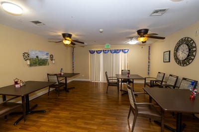 Dining area with tables and decorative decor