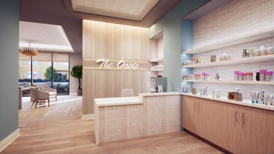 Interior view of a spa area with products on display