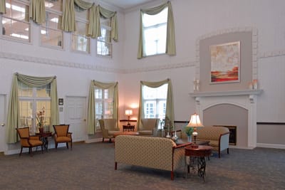 Bright and inviting common area with seating