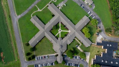 Aerial view of the facility layout and grounds