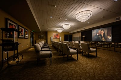 Interior view of a movie theater area with seating