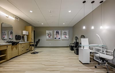 Interior view of a salon area in the facility