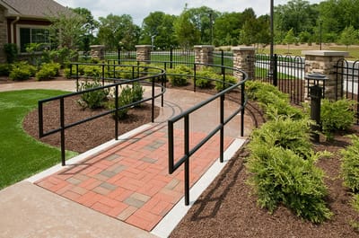 Accessible pathway in a beautifully landscaped outdoor area