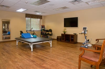 Interior view of a rehabilitation room with equipment