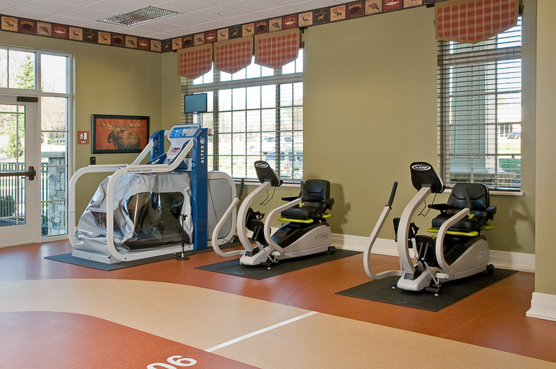 Exercise equipment in a fitness area