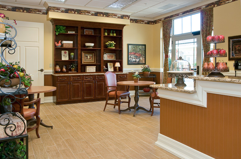 Bright common area with tables and chairs