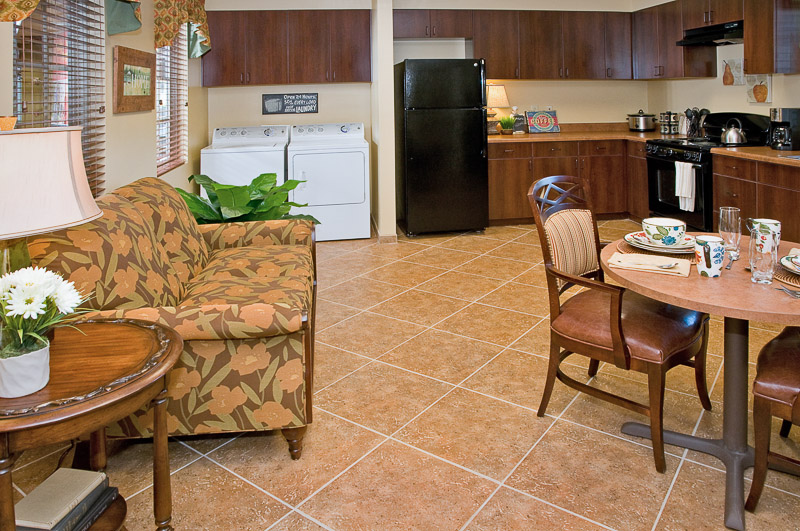 Cozy kitchen area with dining table and seating
